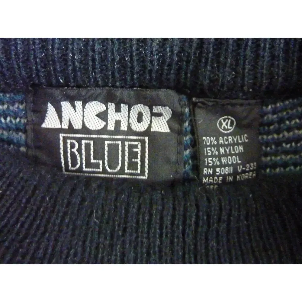 Anchor Blue Mens XL Vintage Wool Blend Knit Sweater Blue Black Grandpacore